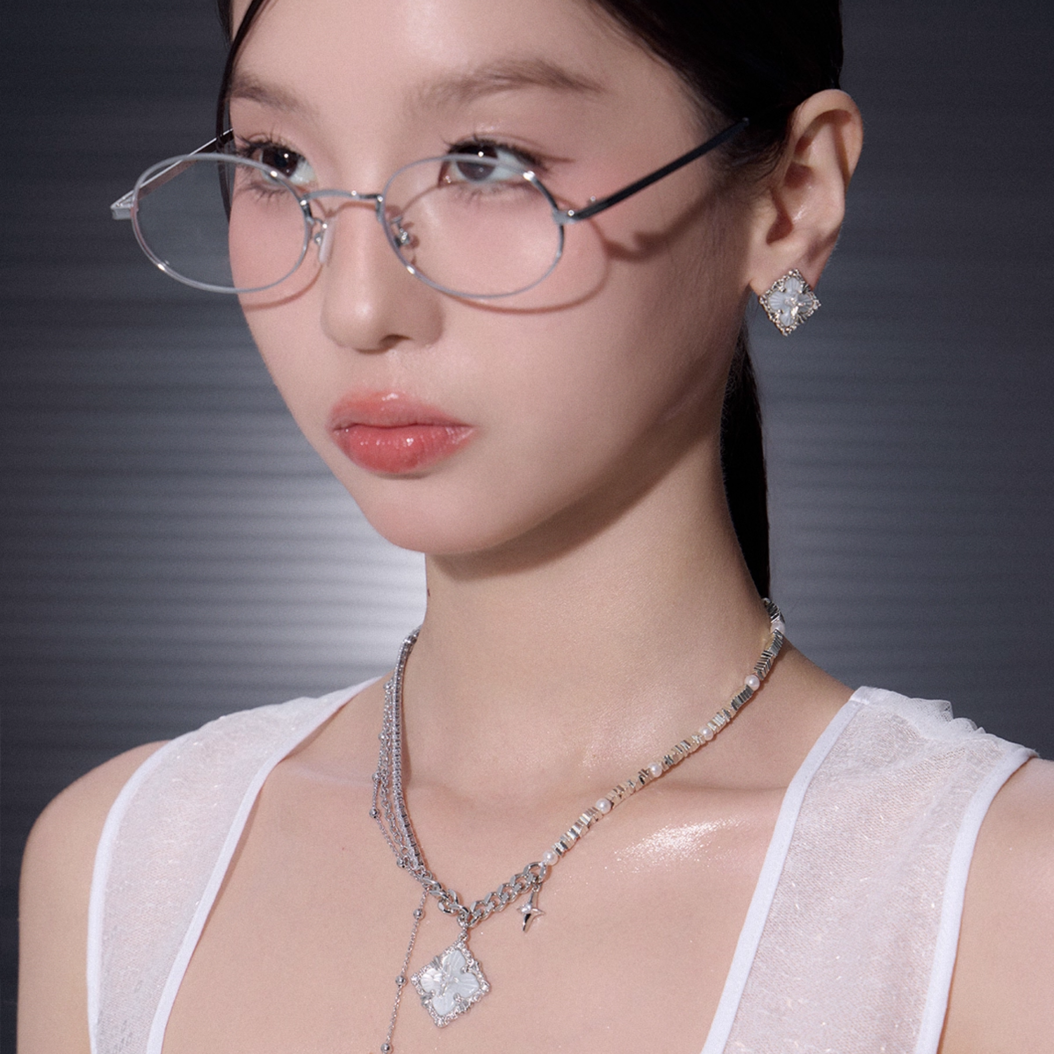 S925 Cubic zirconia clairon cross necklace[set item]