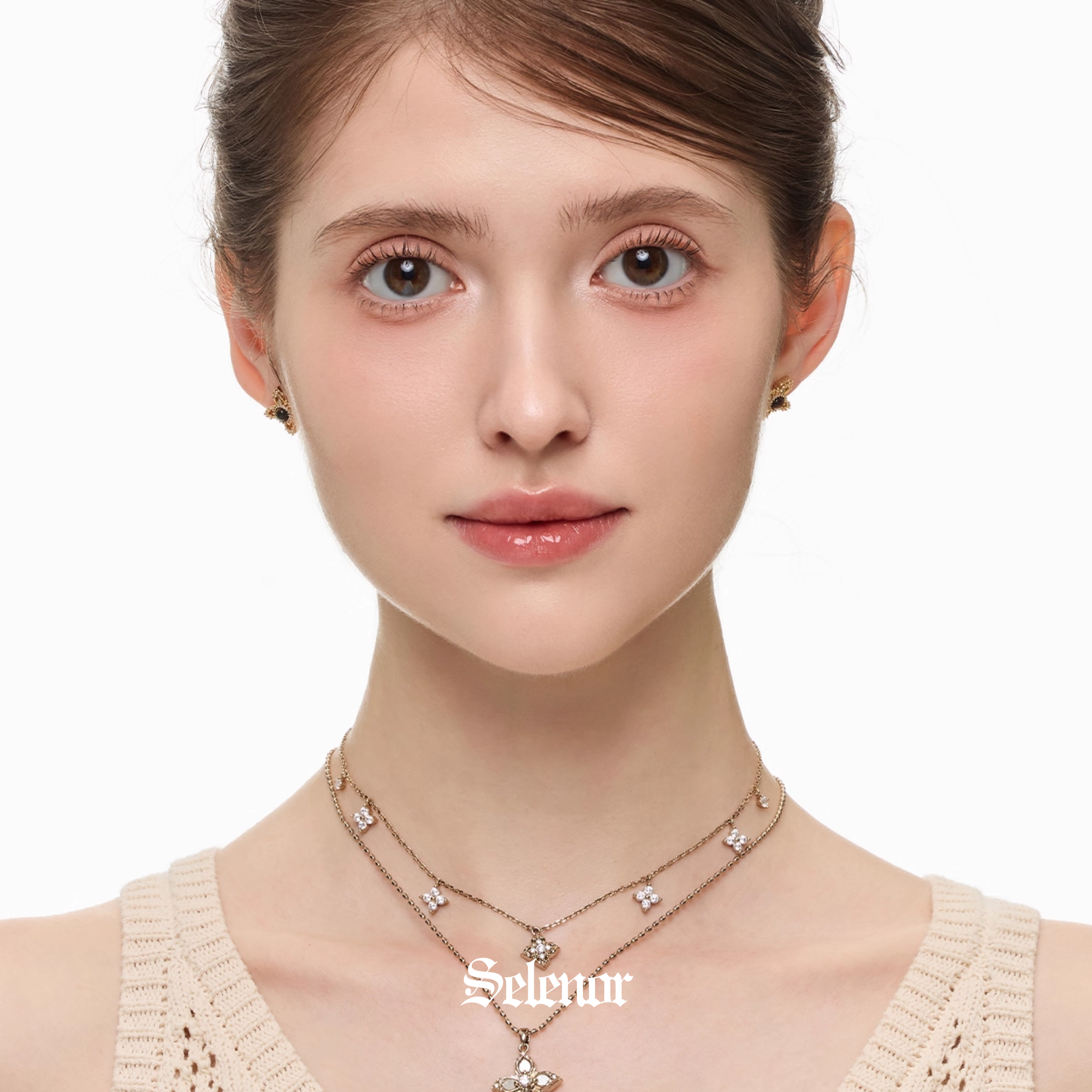 Cubic zirconia elvien charm necklace[set item]