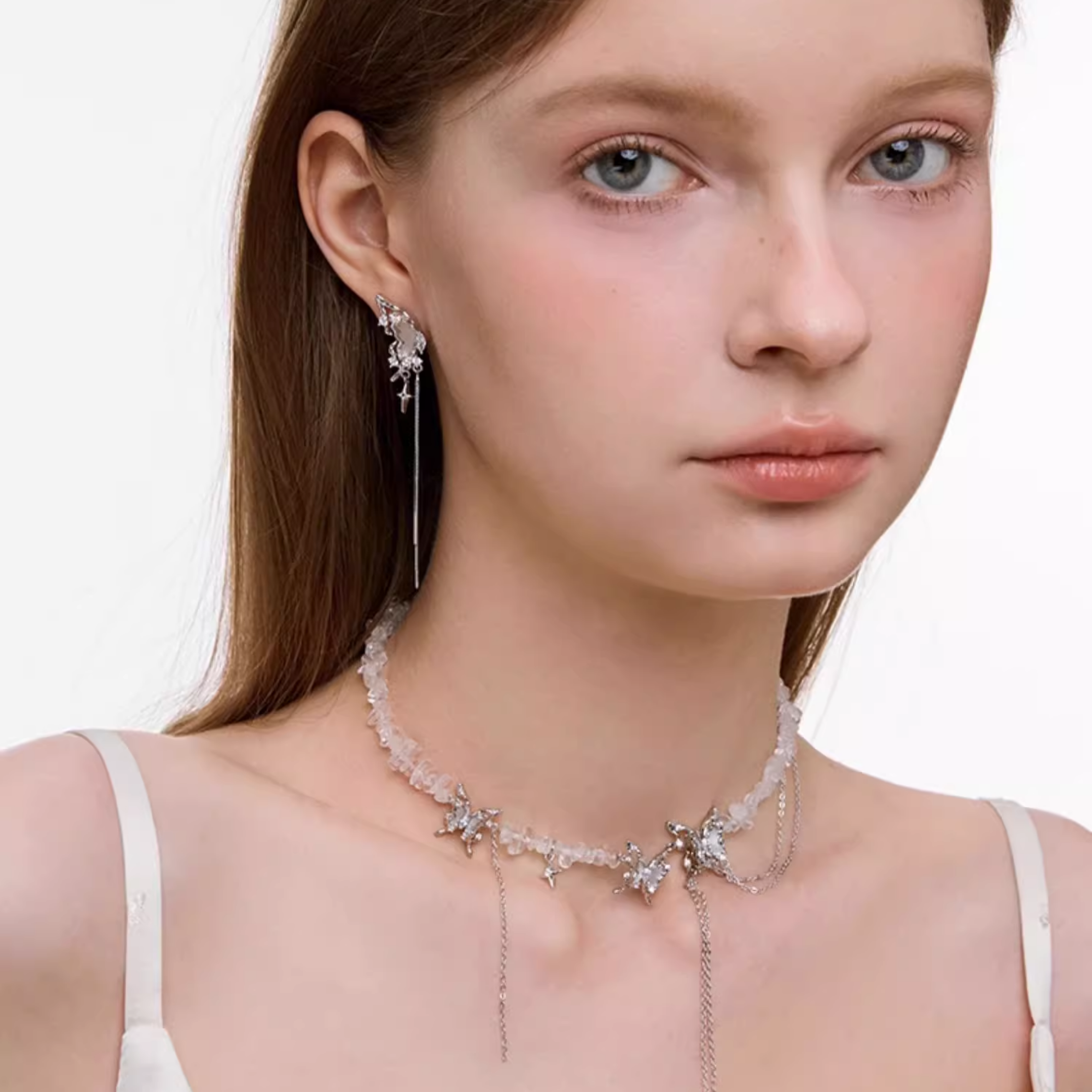 S925 Cubic zirconia butterfly lunaria necklace[set item]
