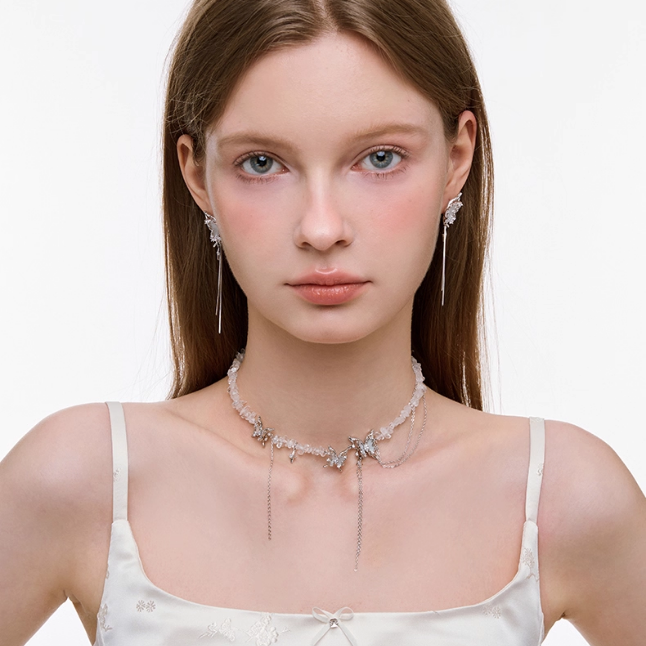 S925 Cubic zirconia butterfly lunaria pierce[set item]