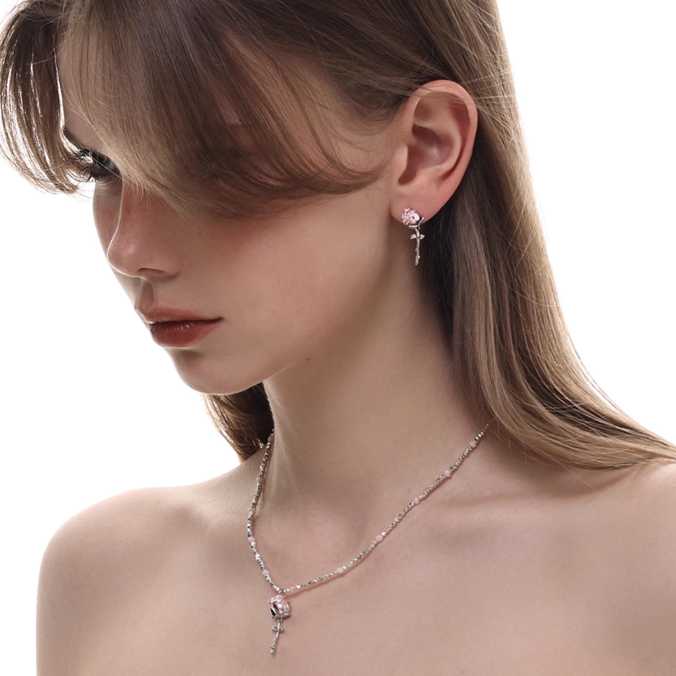 S925 Cubic zirconia rosaria necklace[set item]
