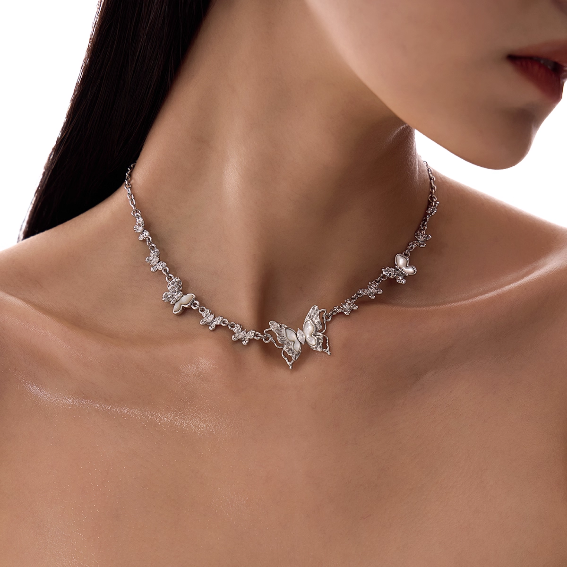 S925 Cubic zirconia butterfly gleam necklace[set item]