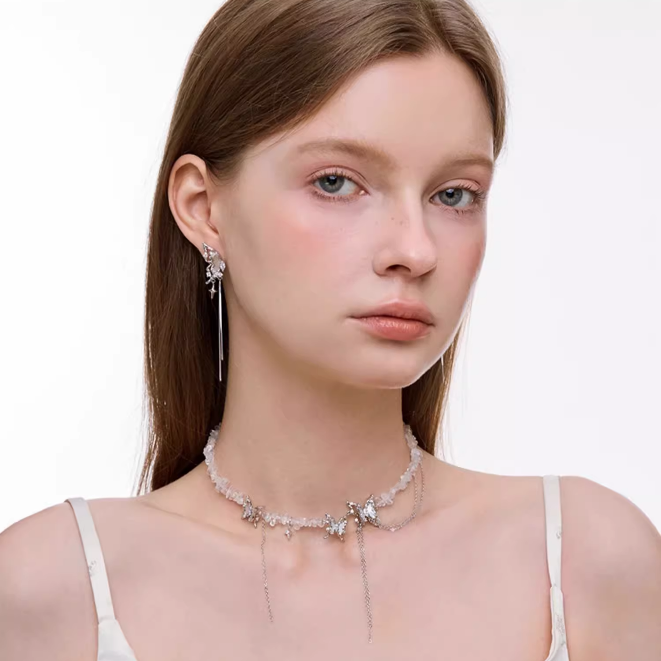 S925 Cubic zirconia butterfly lunaria pierce[set item]