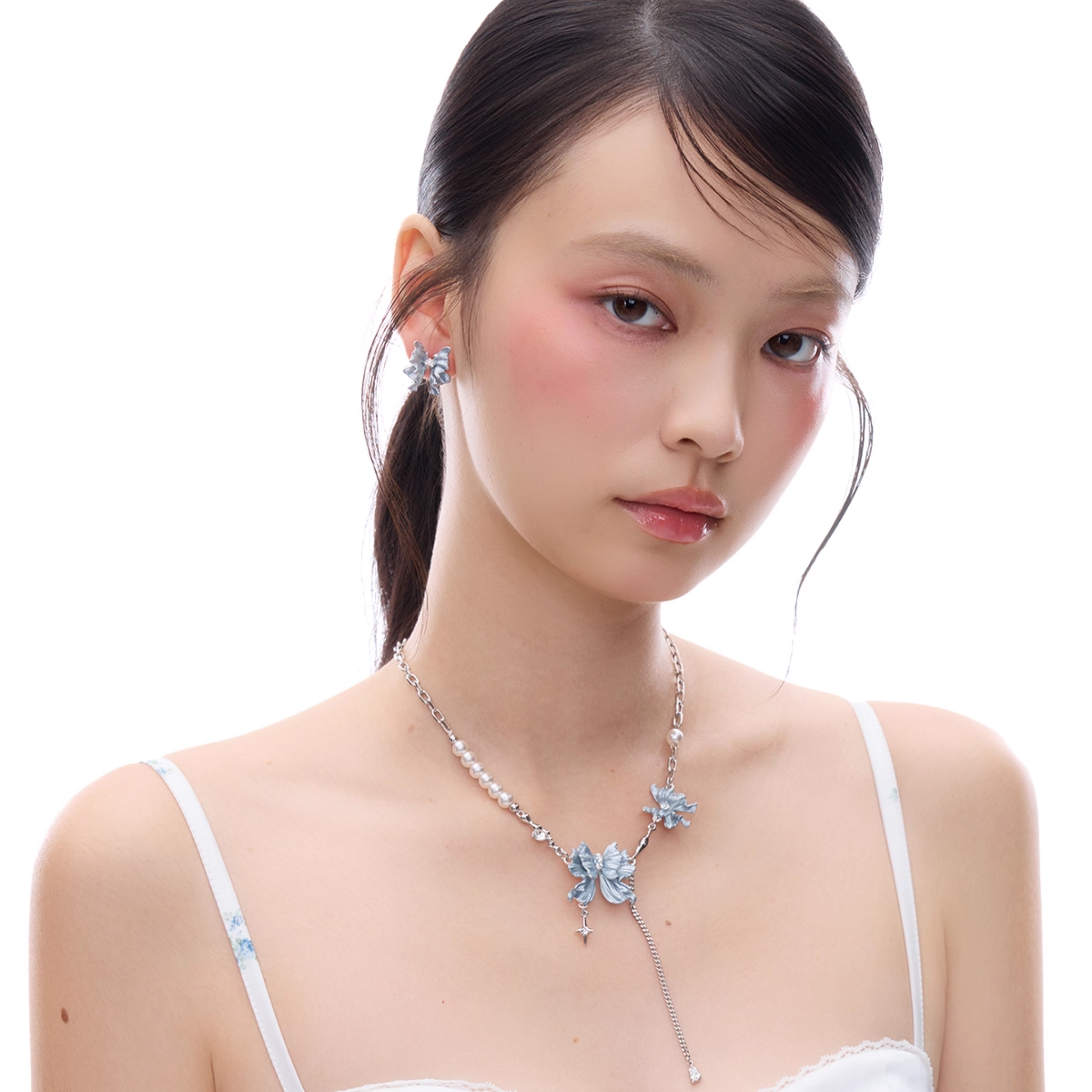 S925 Cubic zirconia lueur bleue chain necklace[set item]