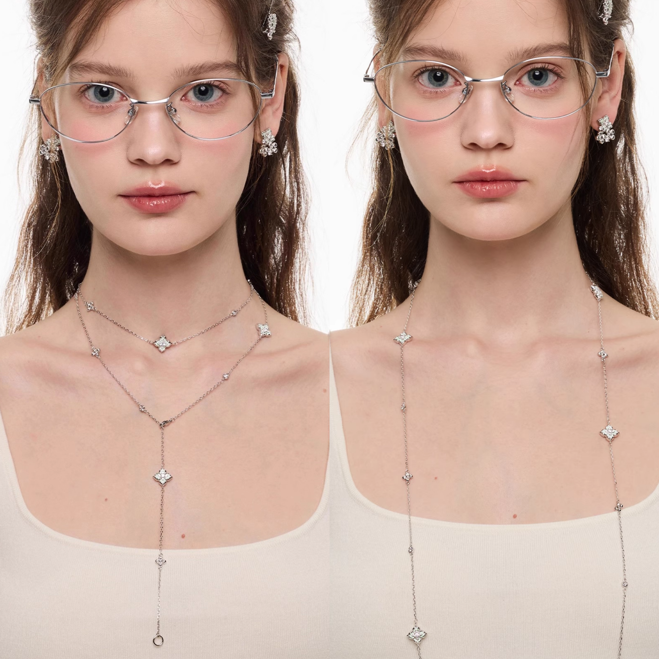 Cubic zirconia floréal 2way necklace[set item]