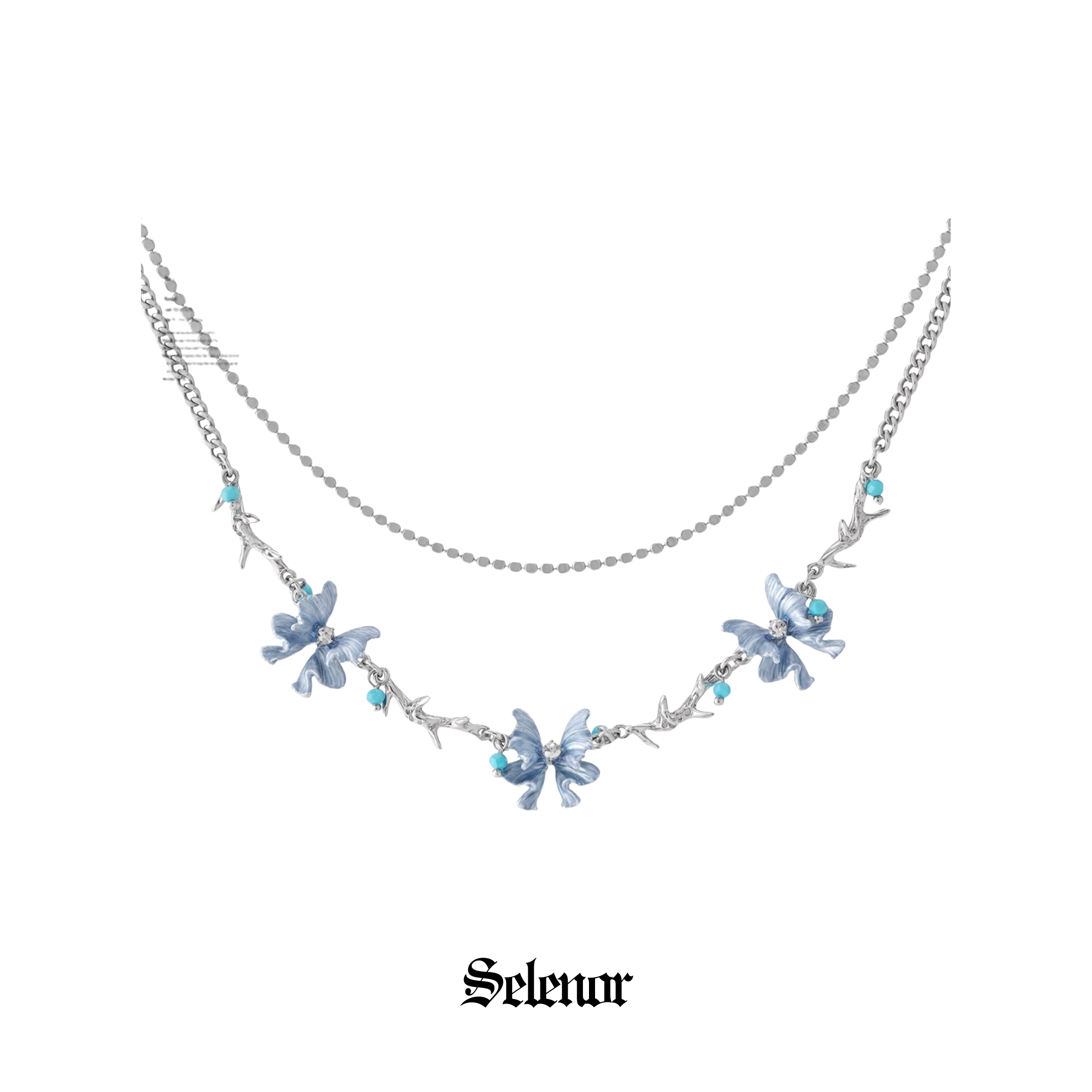 S925 Cubic zirconia lueur bleue necklace[set item]