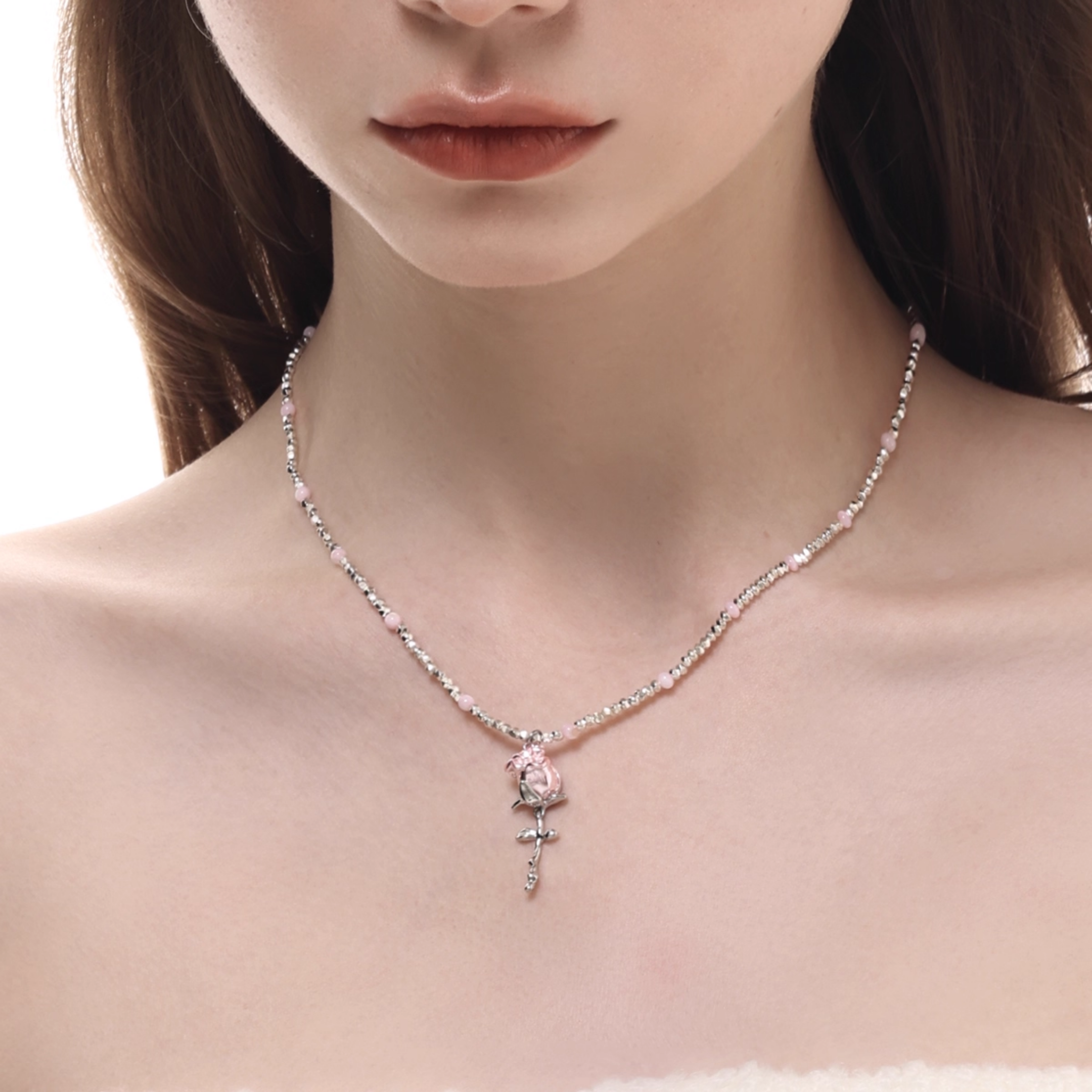 S925 Cubic zirconia rosaria necklace[set item]