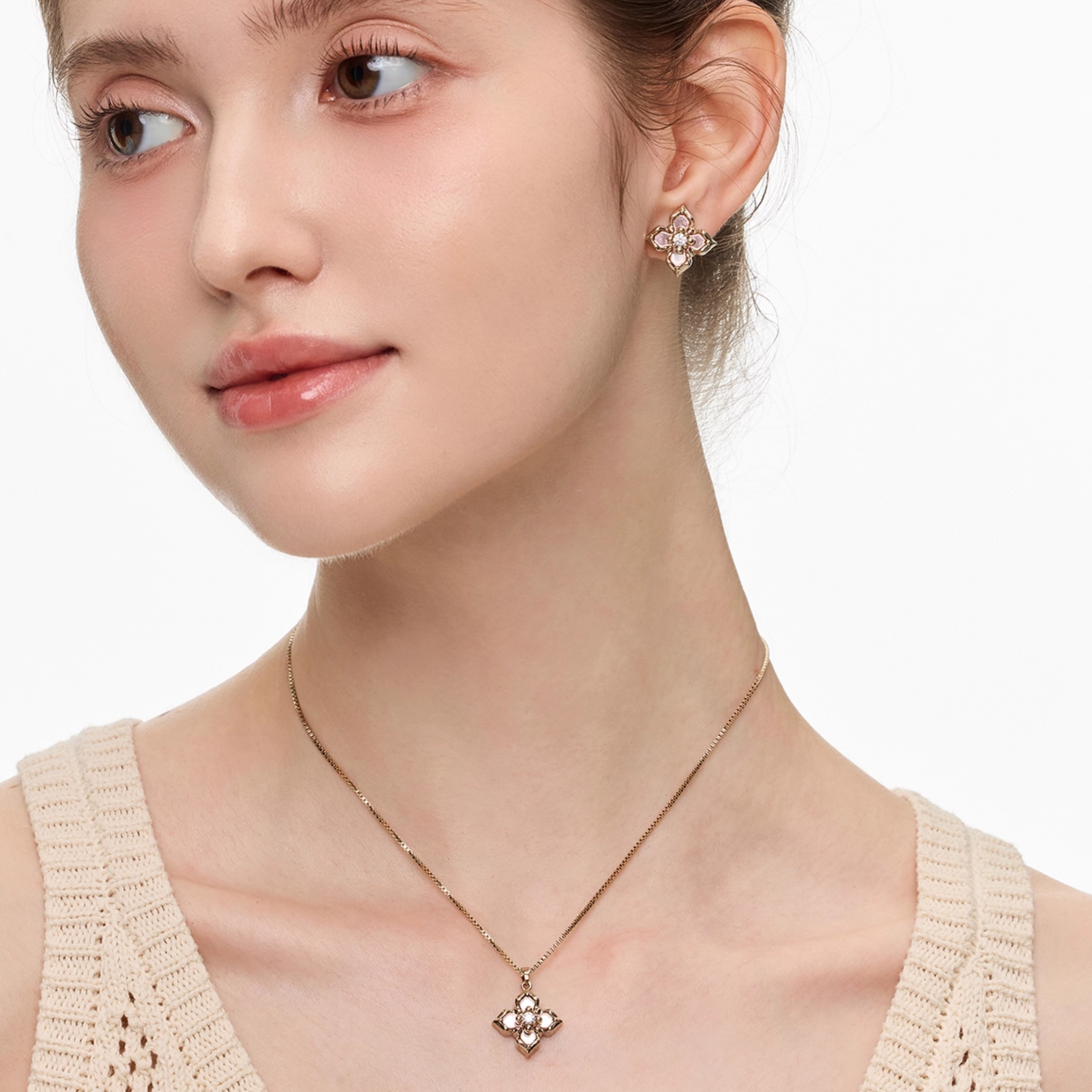 Cubic zirconia rosine necklace[set item]
