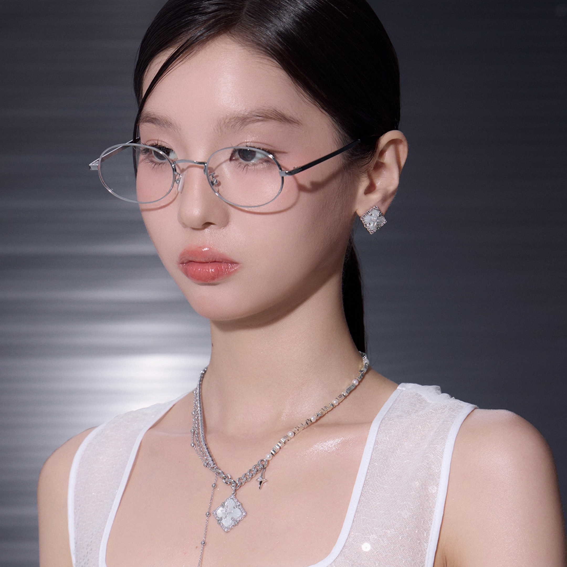 S925 Cubic zirconia clairon cross necklace[set item]