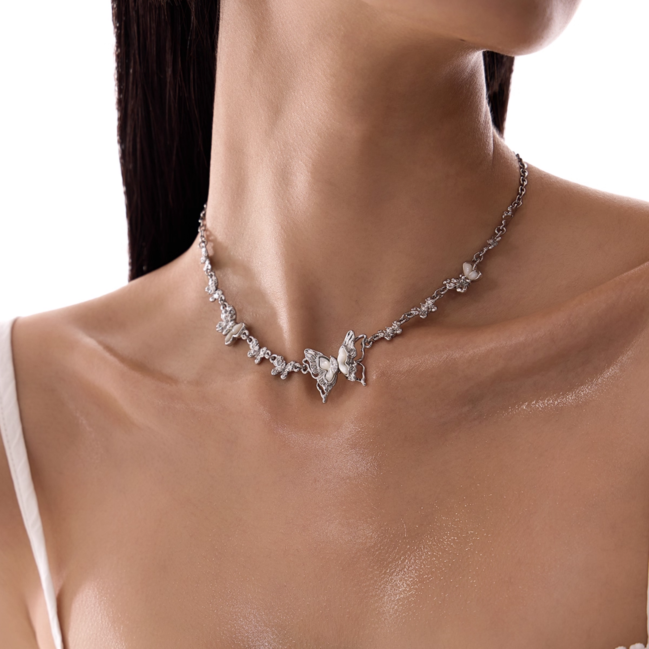 S925 Cubic zirconia butterfly gleam necklace[set item]