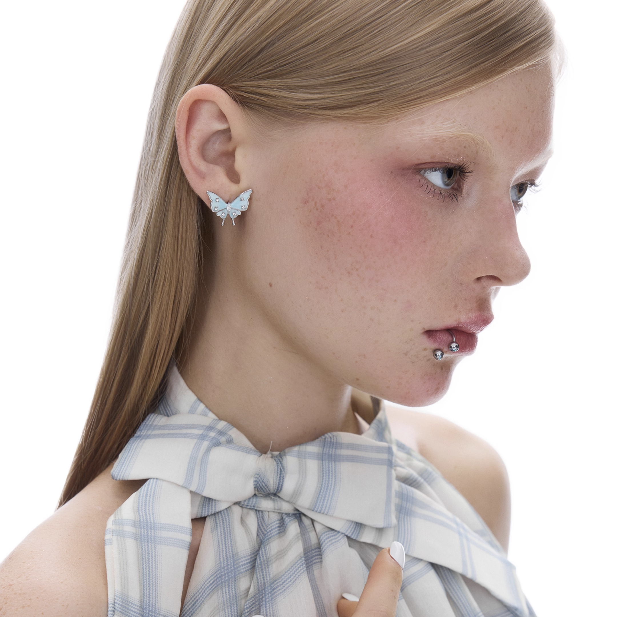 S925 Cubic Zirconia Blue Butterfly Pierce[set item]