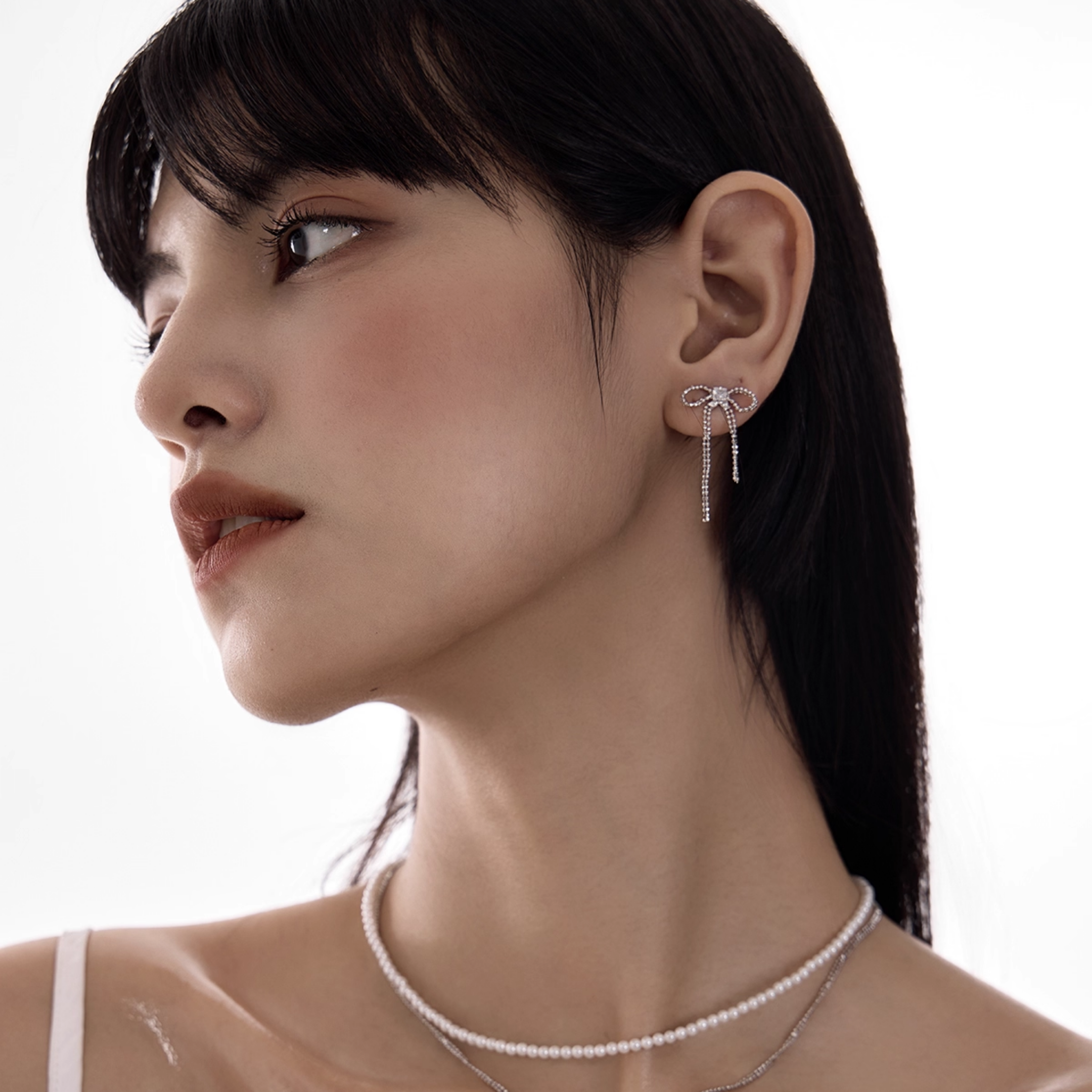 S925 Cubic zirconia luminous ribbon drape pierce[set item]