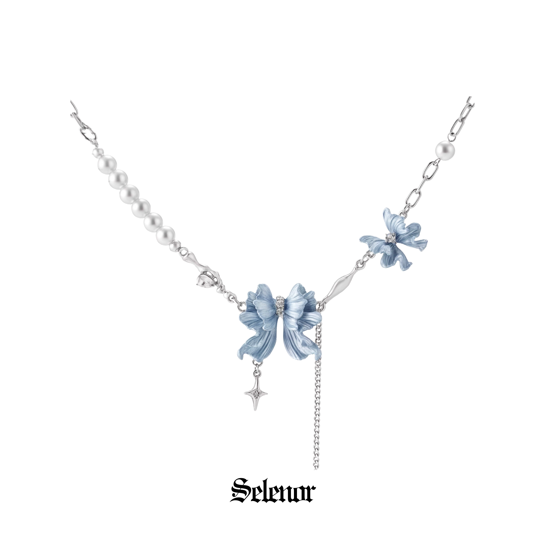 S925 Cubic zirconia lueur bleue chain necklace[set item]