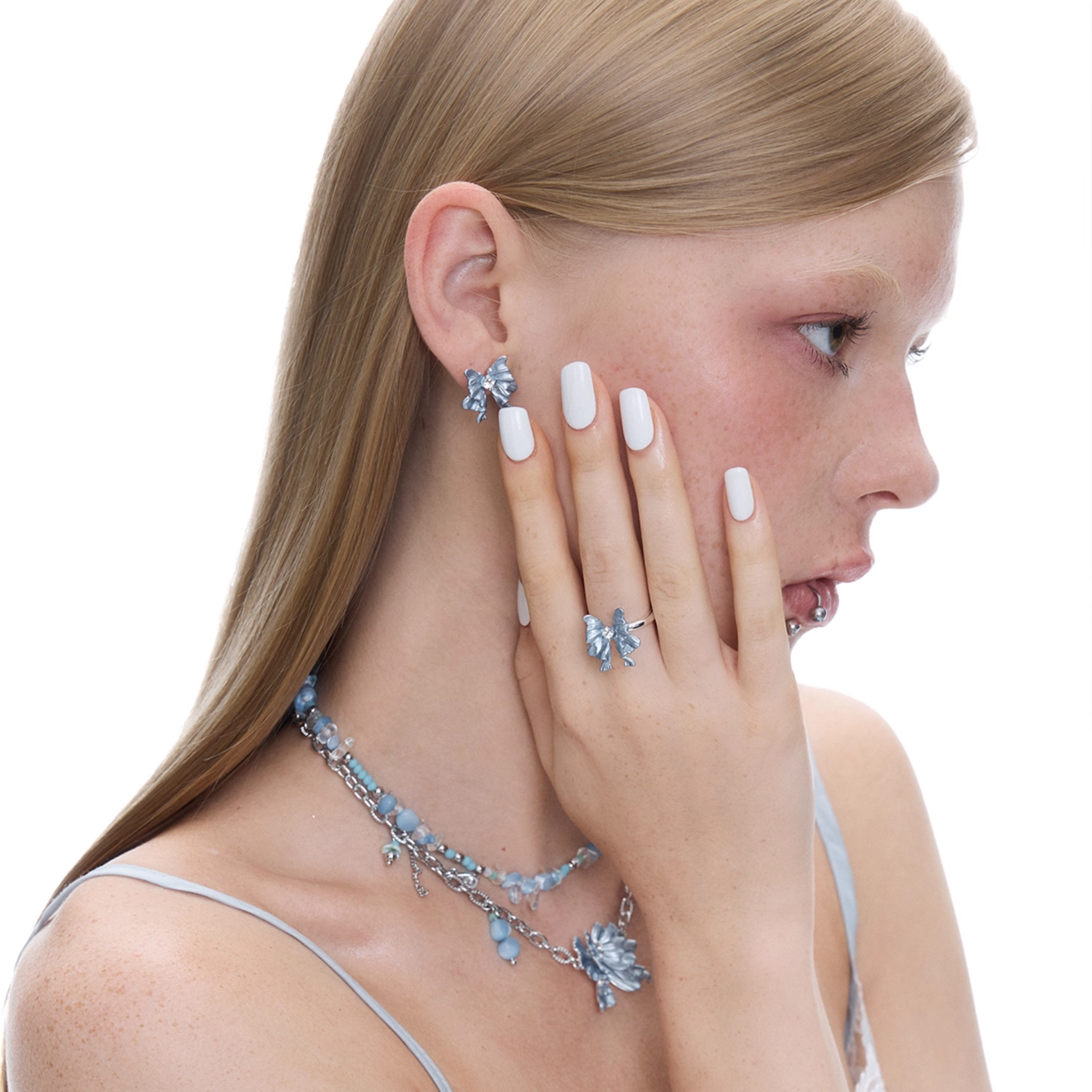 S925 Cubic zirconia lueur bleue pierce[set item]