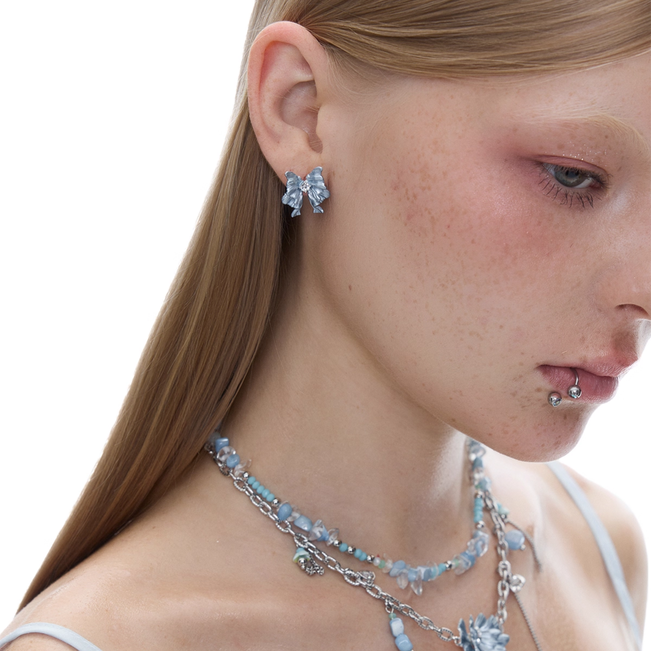 S925 Cubic zirconia lueur bleue pierce[set item]