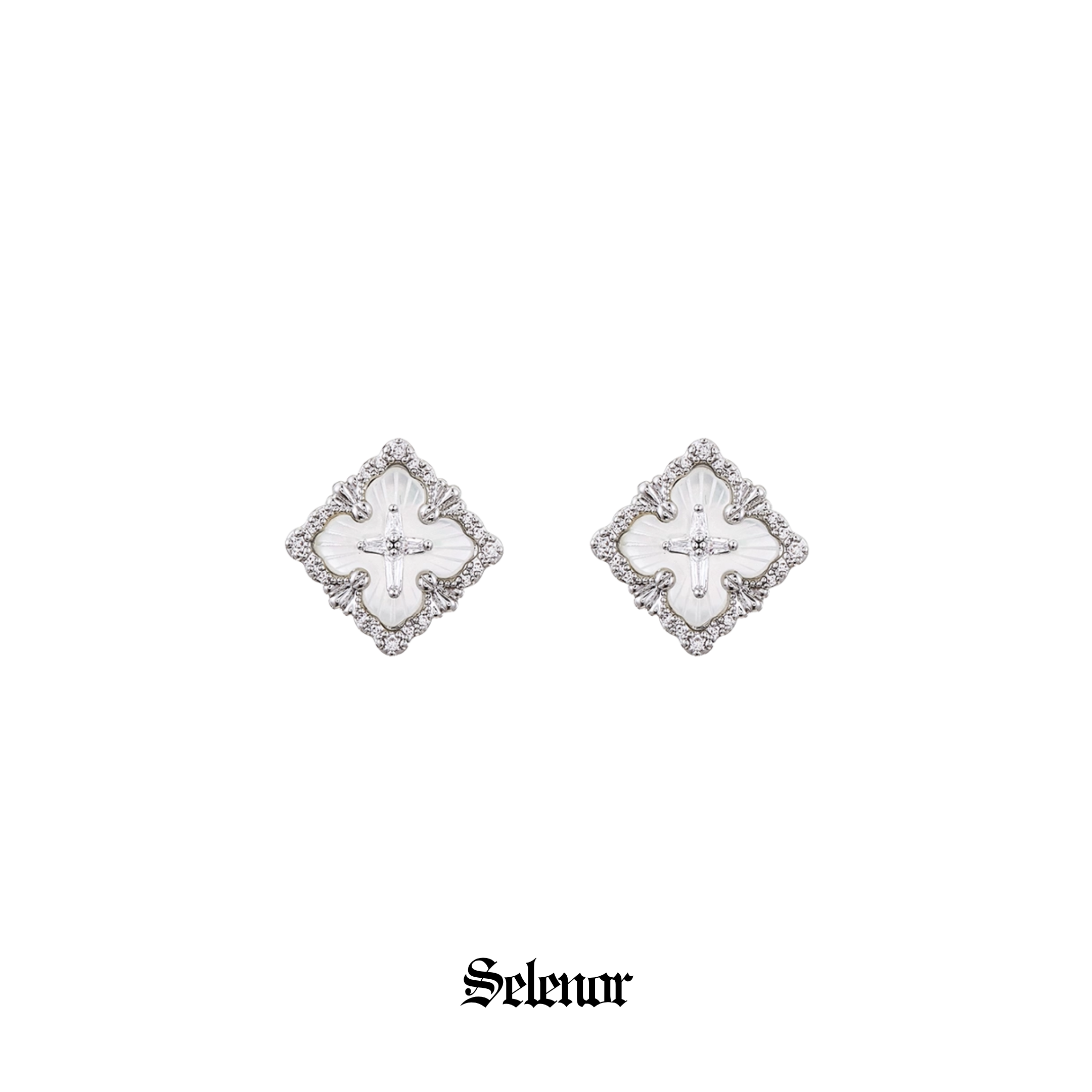 S925 Cubic zirconia clairon cross pierce[set item]
