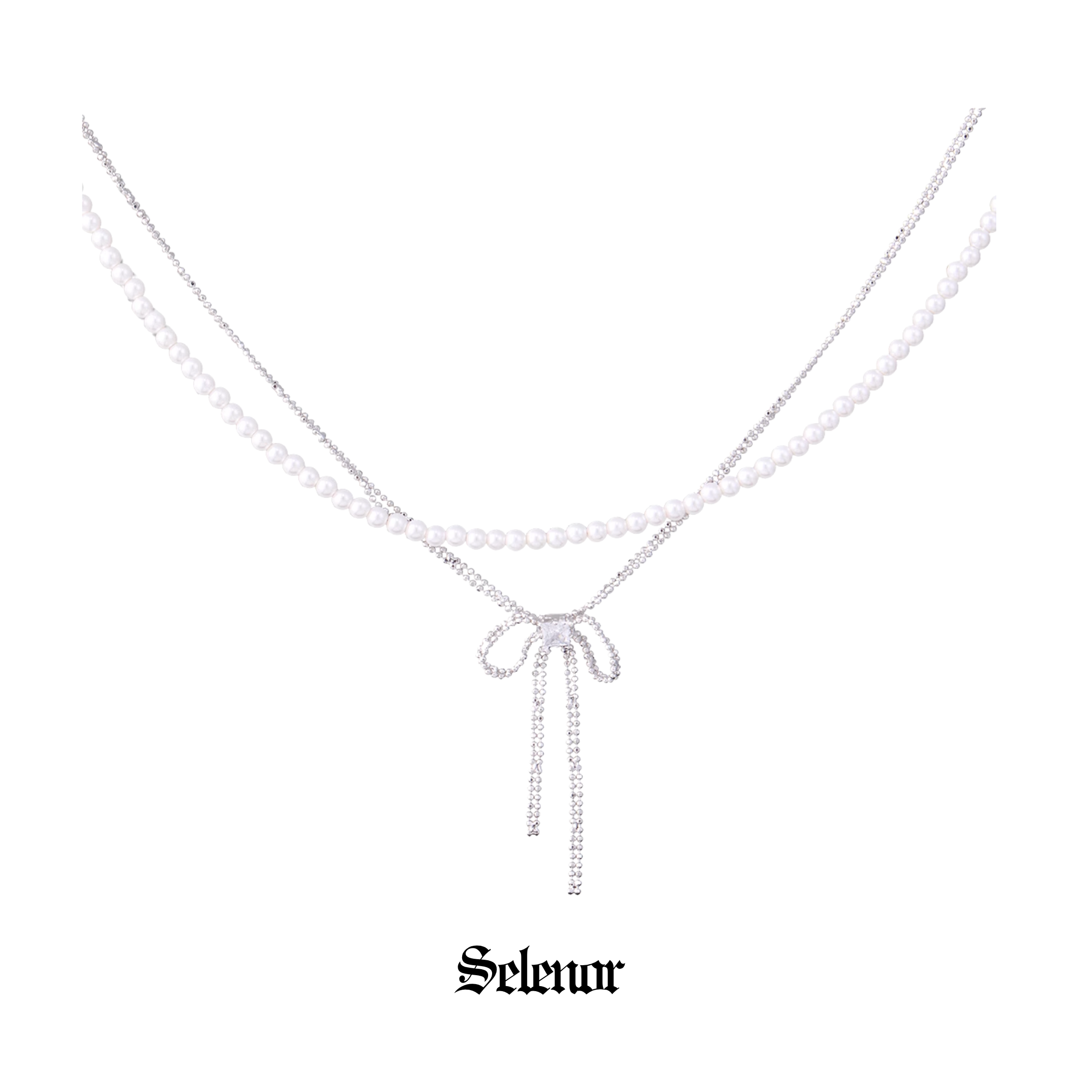 S925 Cubic zirconia luminous ribbon drape necklace[set item]