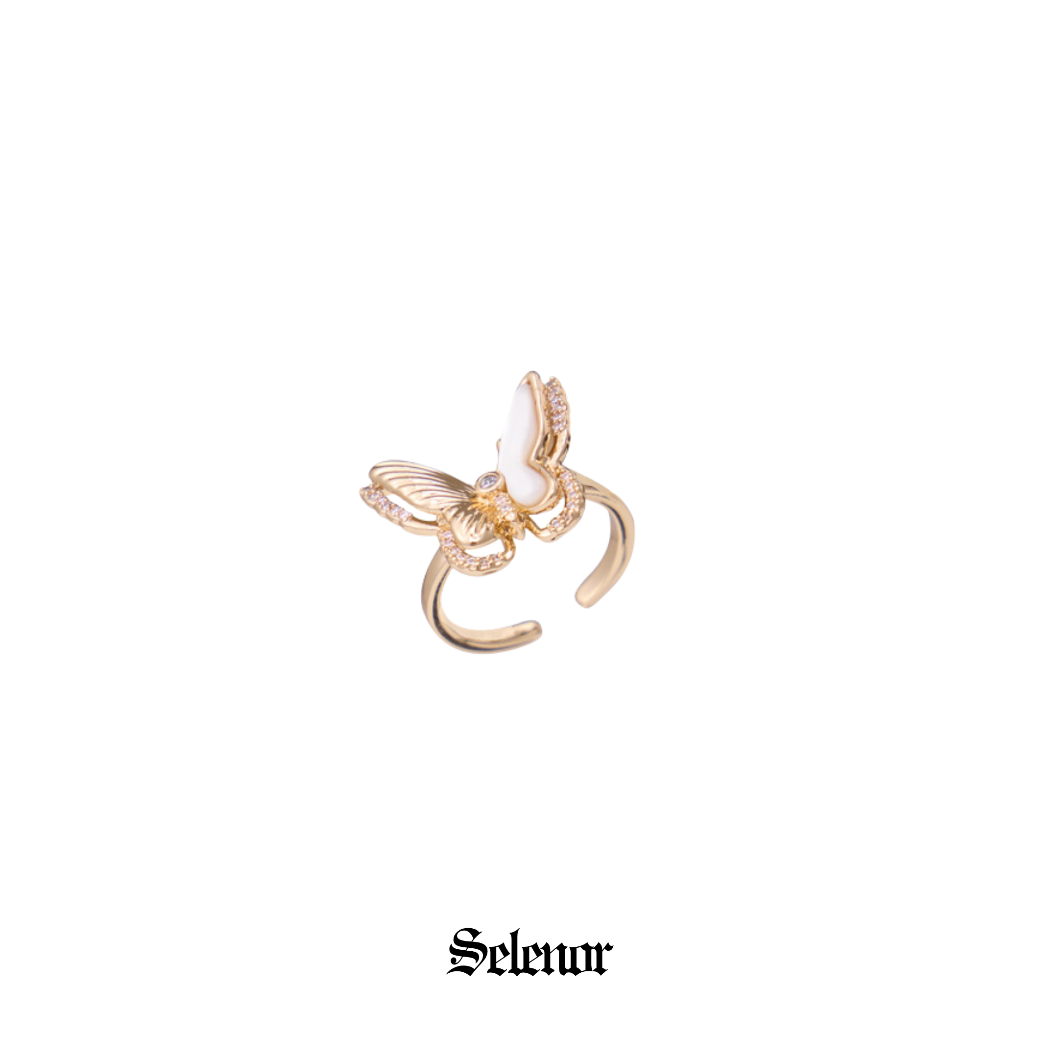 S925 Cubic zirconia papillon pearl ring[set item]