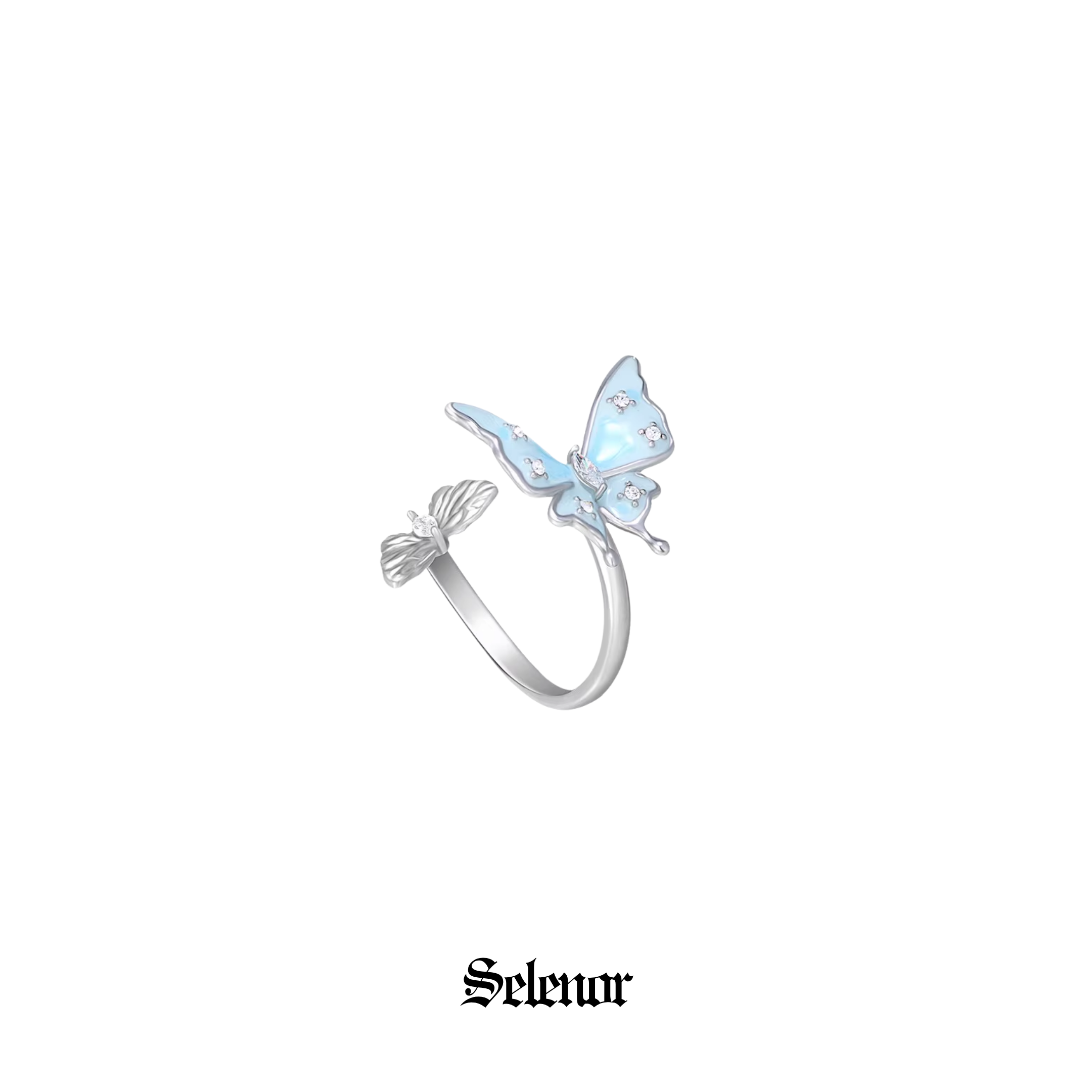 S925 Cubic Zirconia Blue Butterfly Ring[set item]
