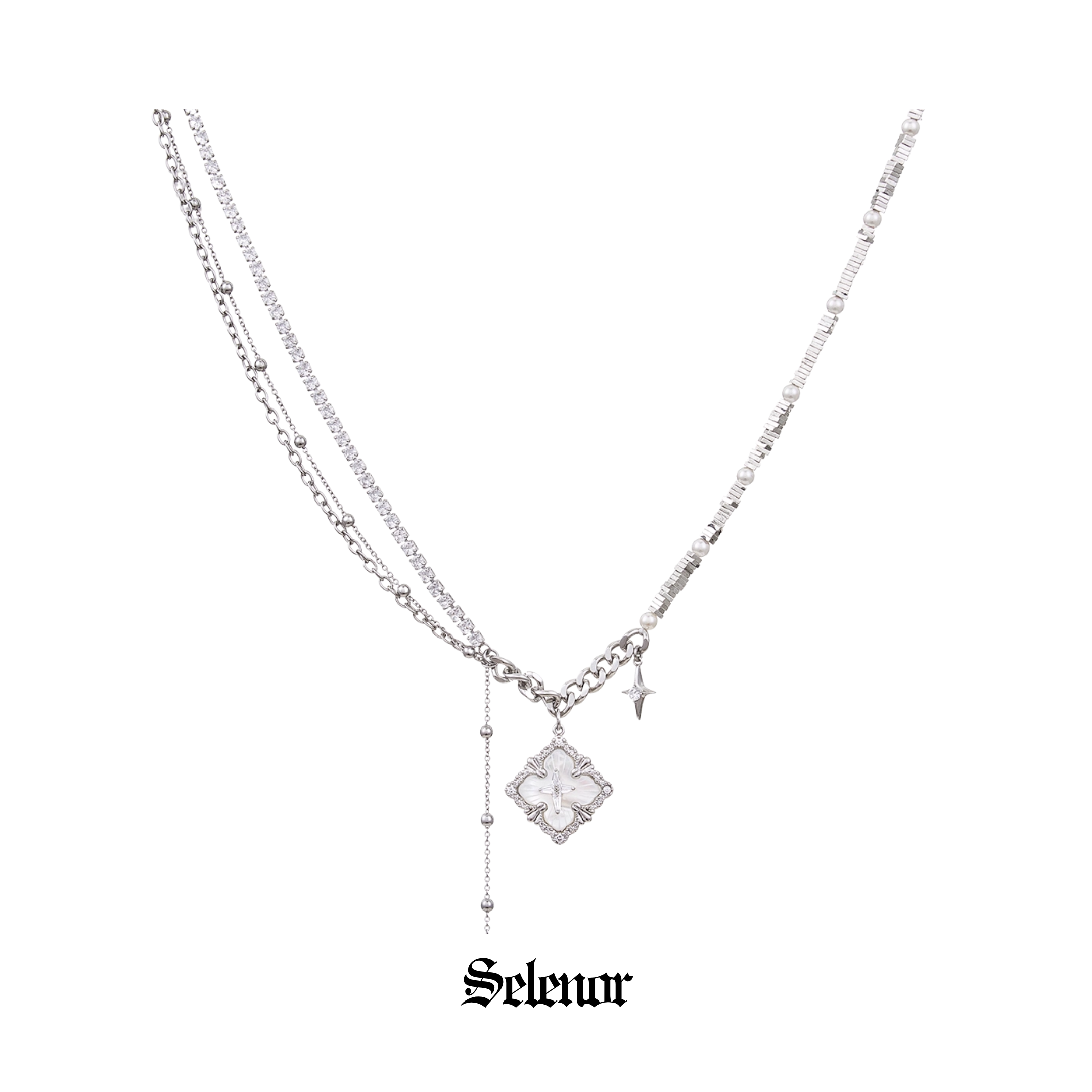 S925 Cubic zirconia clairon cross necklace[set item]
