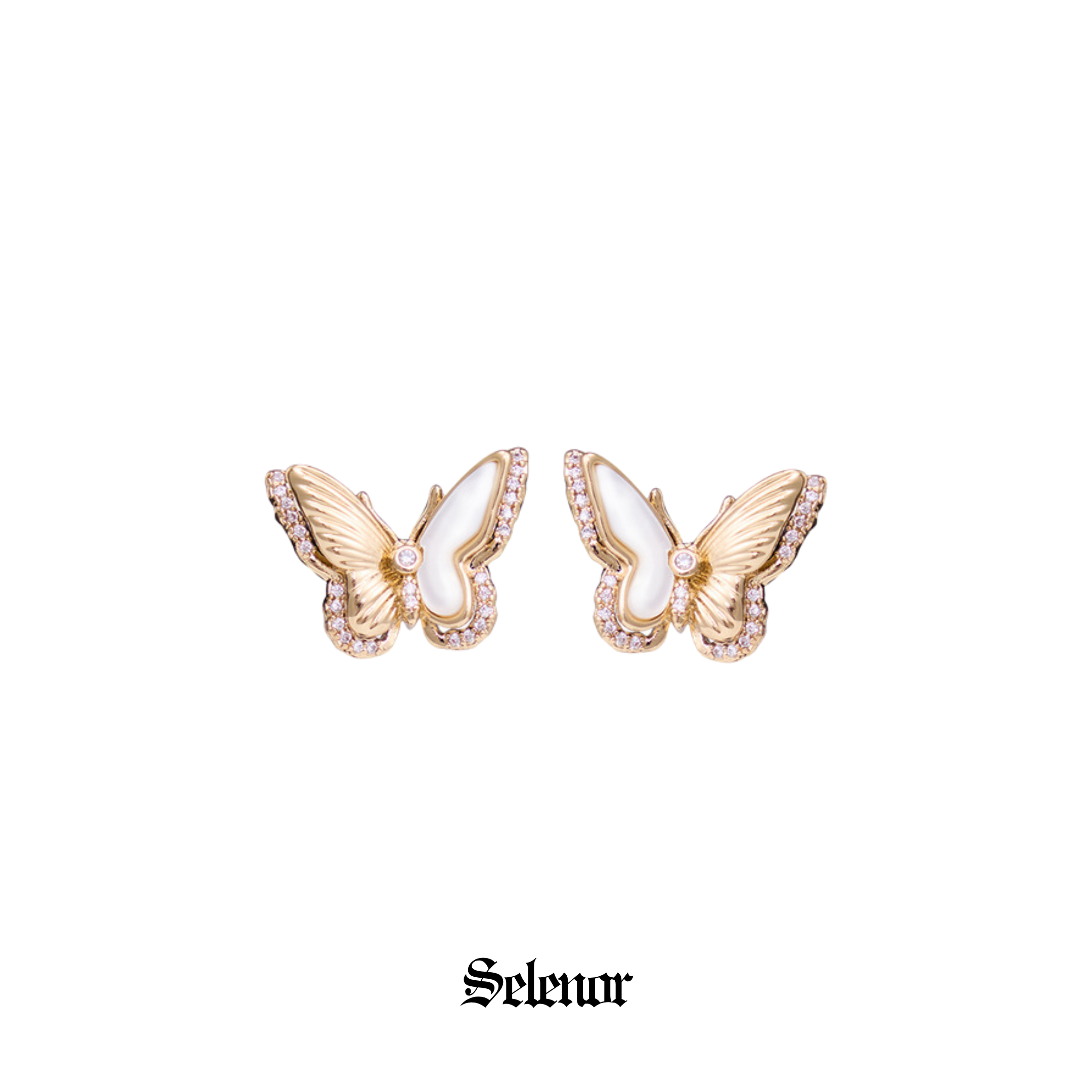 S925 Cubic zirconia papillon pearl pierce[set item]