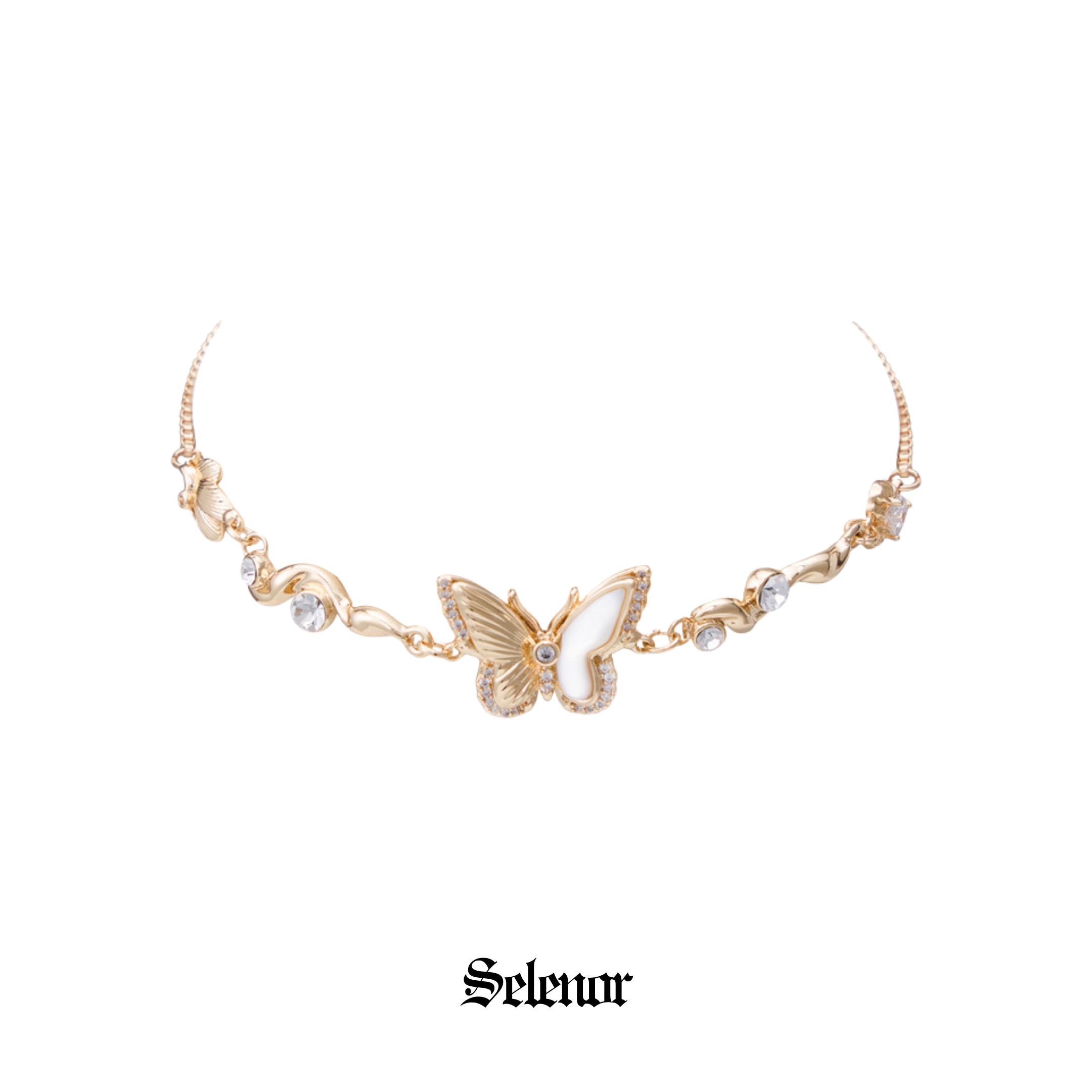 S925 Cubic zirconia papillon pearl bracelet[set item]